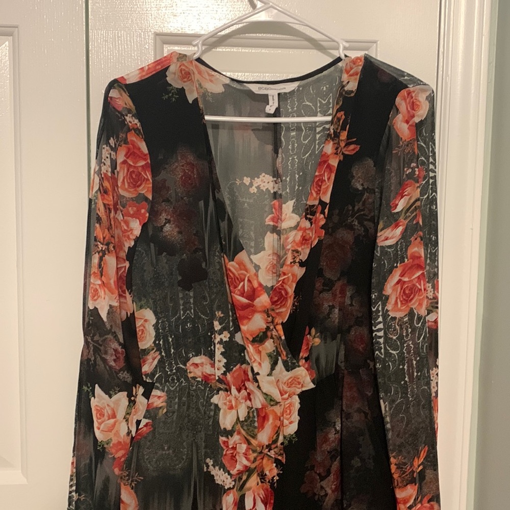BCBG Long sleeve floral jumpsuit